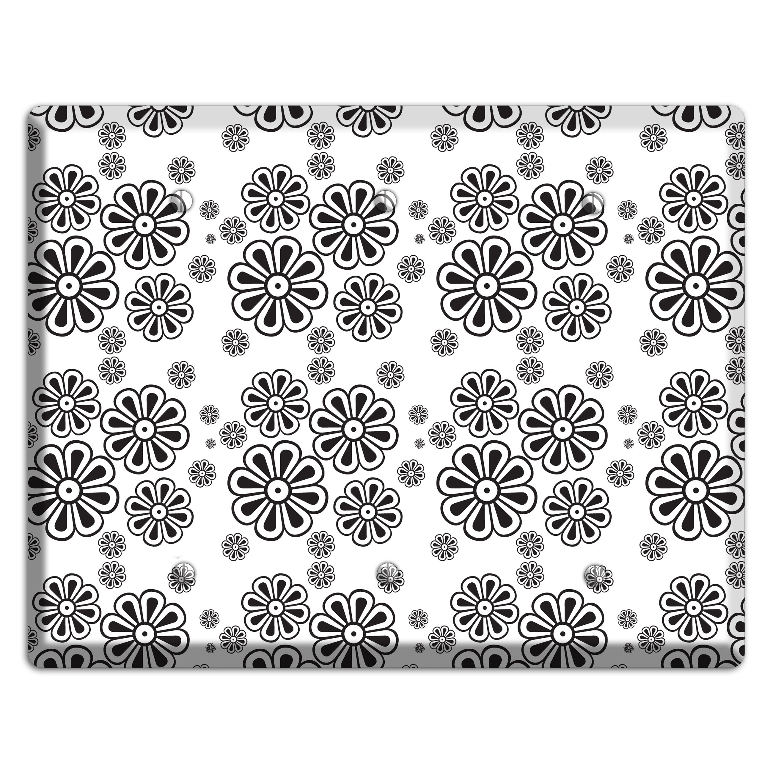 White With Black Small Retro Floral Contour 3 Blank Wallplate