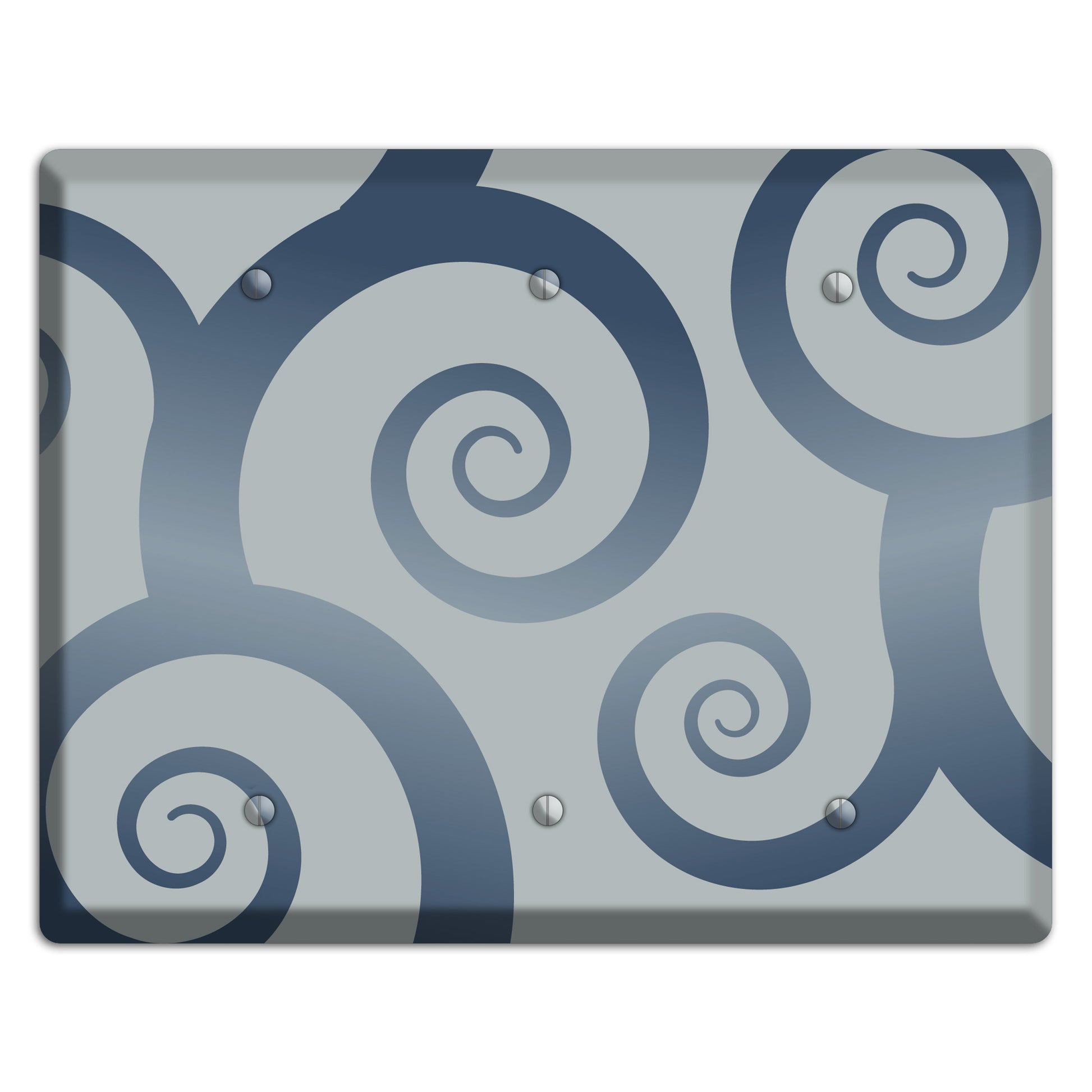 Grey with Blue Large Swirl 3 Blank Wallplate
