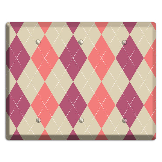 Pink and Tan Argyle 3 Blank Wallplate