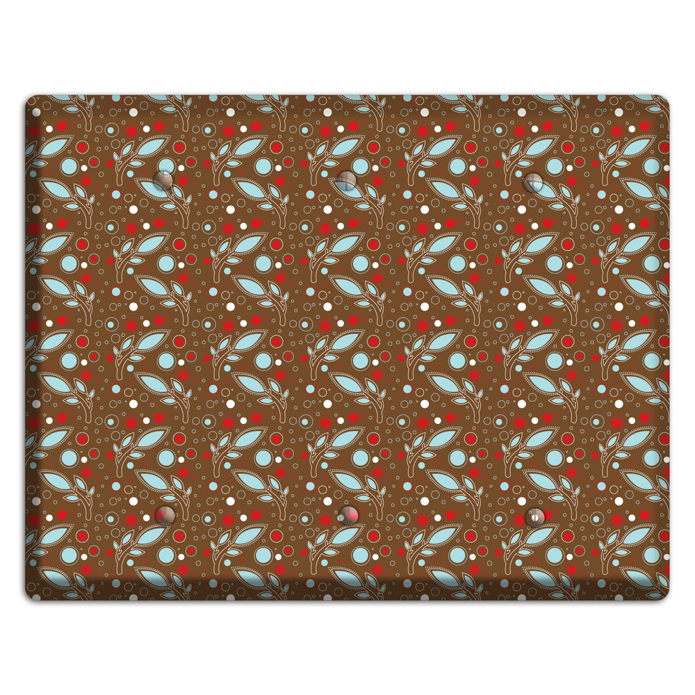 Brown with Red and Dusty Blue Retro Sprig 3 Blank Wallplate