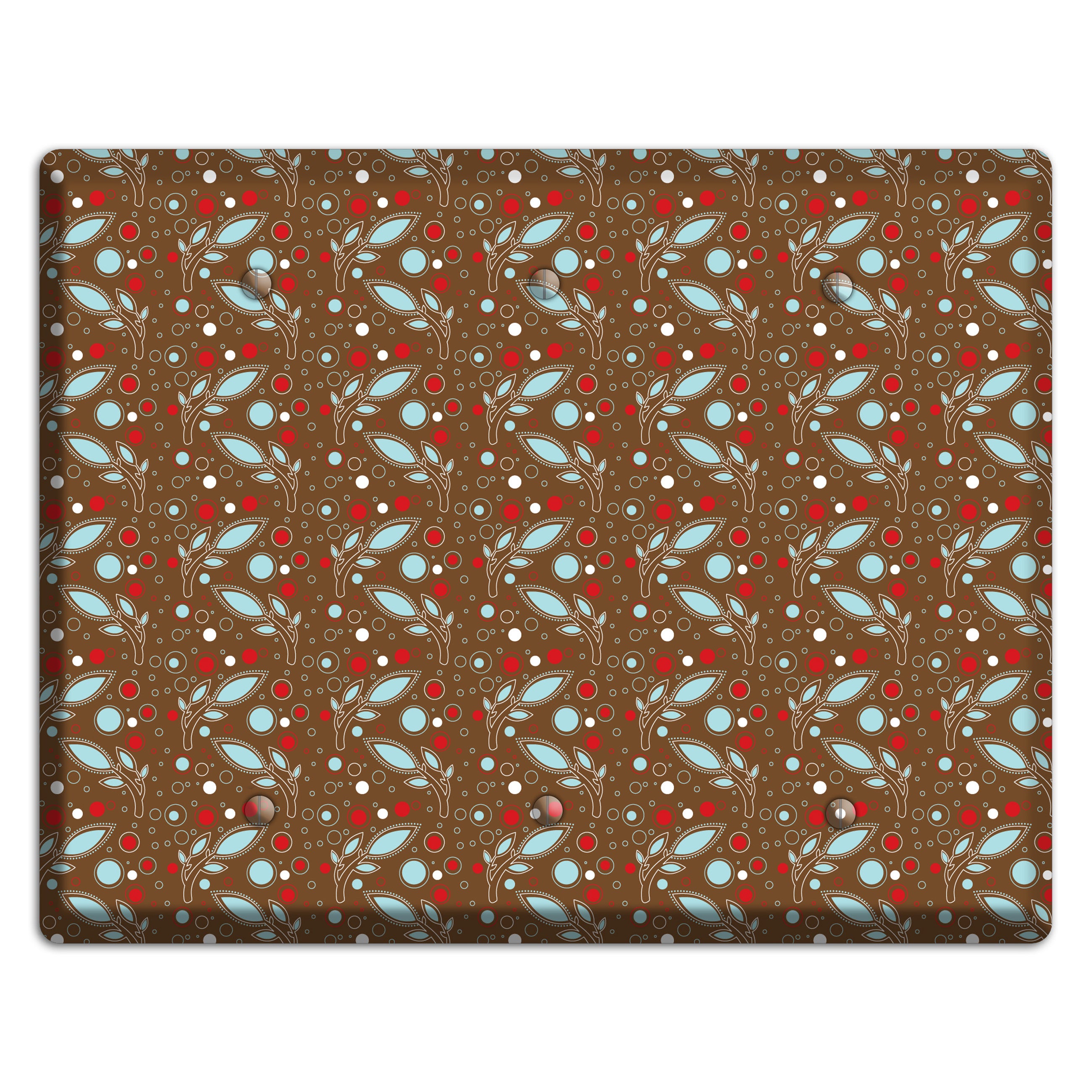 Brown with Red and Dusty Blue Retro Sprig 3 Blank Wallplate