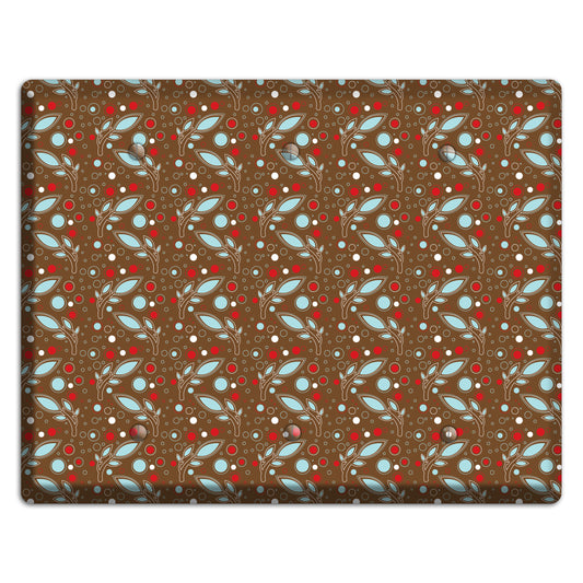 Brown with Red and Dusty Blue Retro Sprig 3 Blank Wallplate