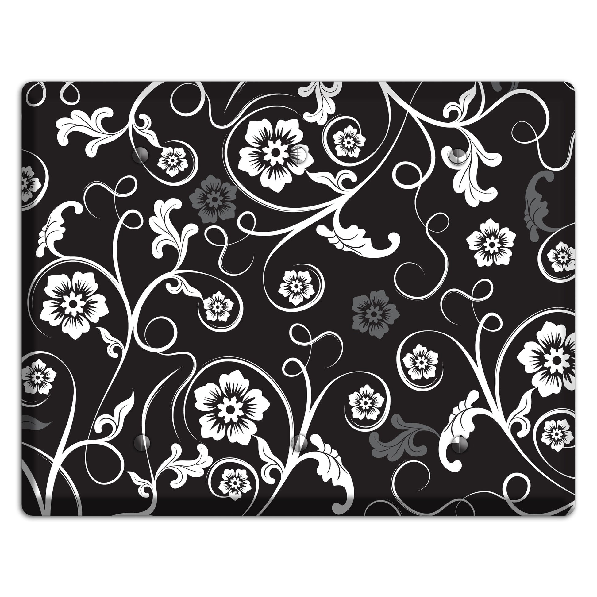 Black with White Flower Sprig 3 Blank Wallplate
