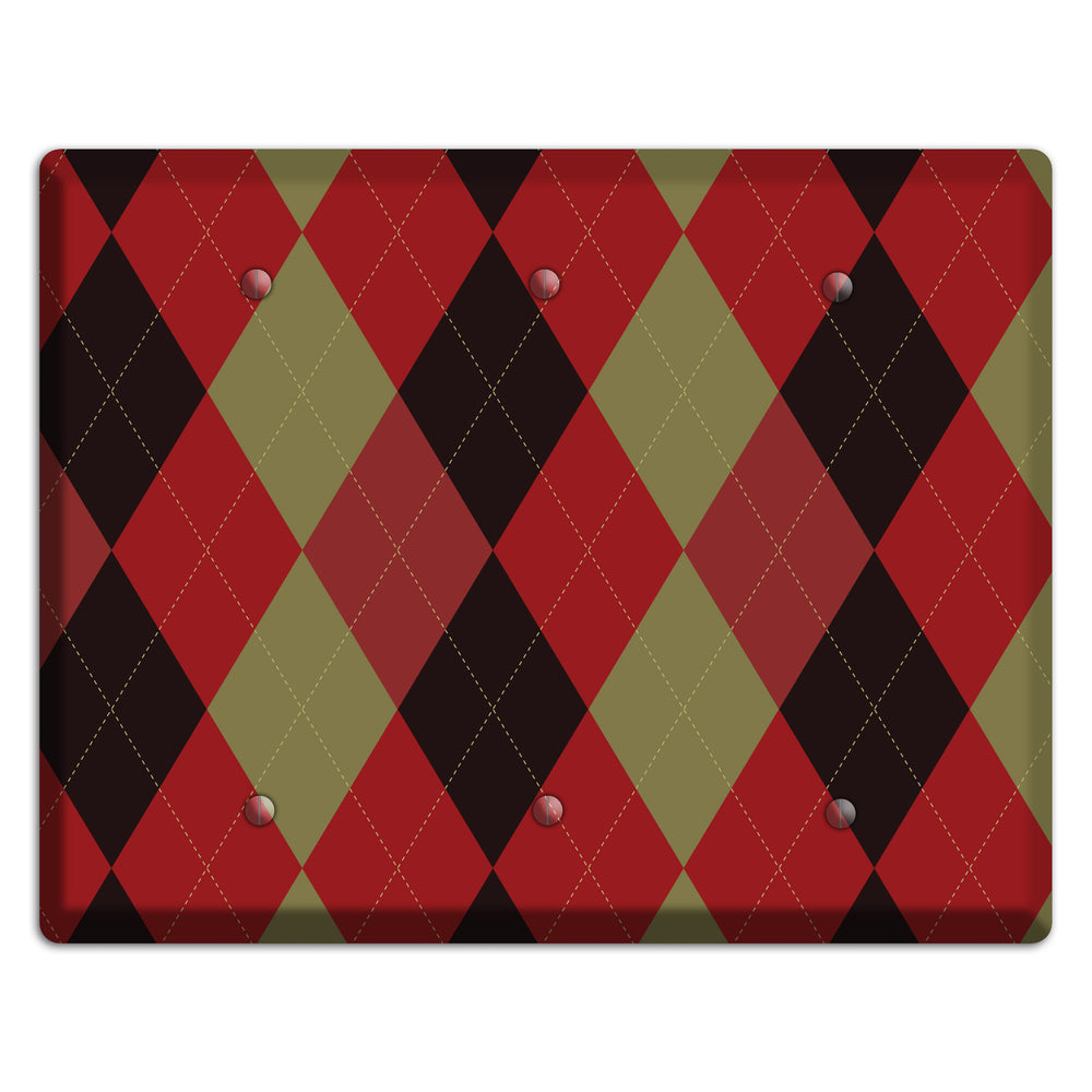 Red Olive Black Argyle 3 Blank Wallplate