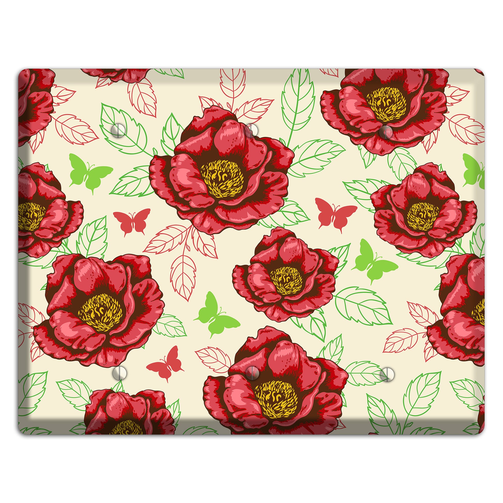 Red Peony Style B 3 Blank Wallplate