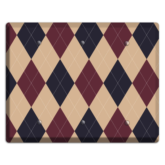 Brown and Tan Argyle 3 Blank Wallplate