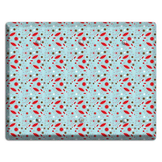 Dusty Blue with Red and Brown Retro Sprig 3 Blank Wallplate