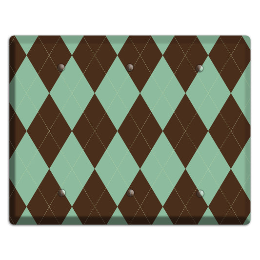 Green and Brown Argyle 3 Blank Wallplate