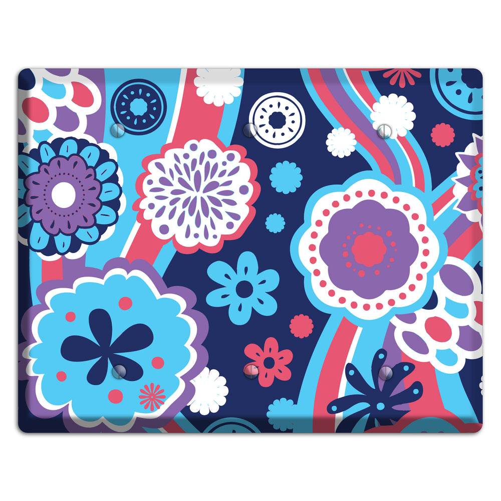 Blue Purple and Pink Retro Suzani 3 Blank Wallplate