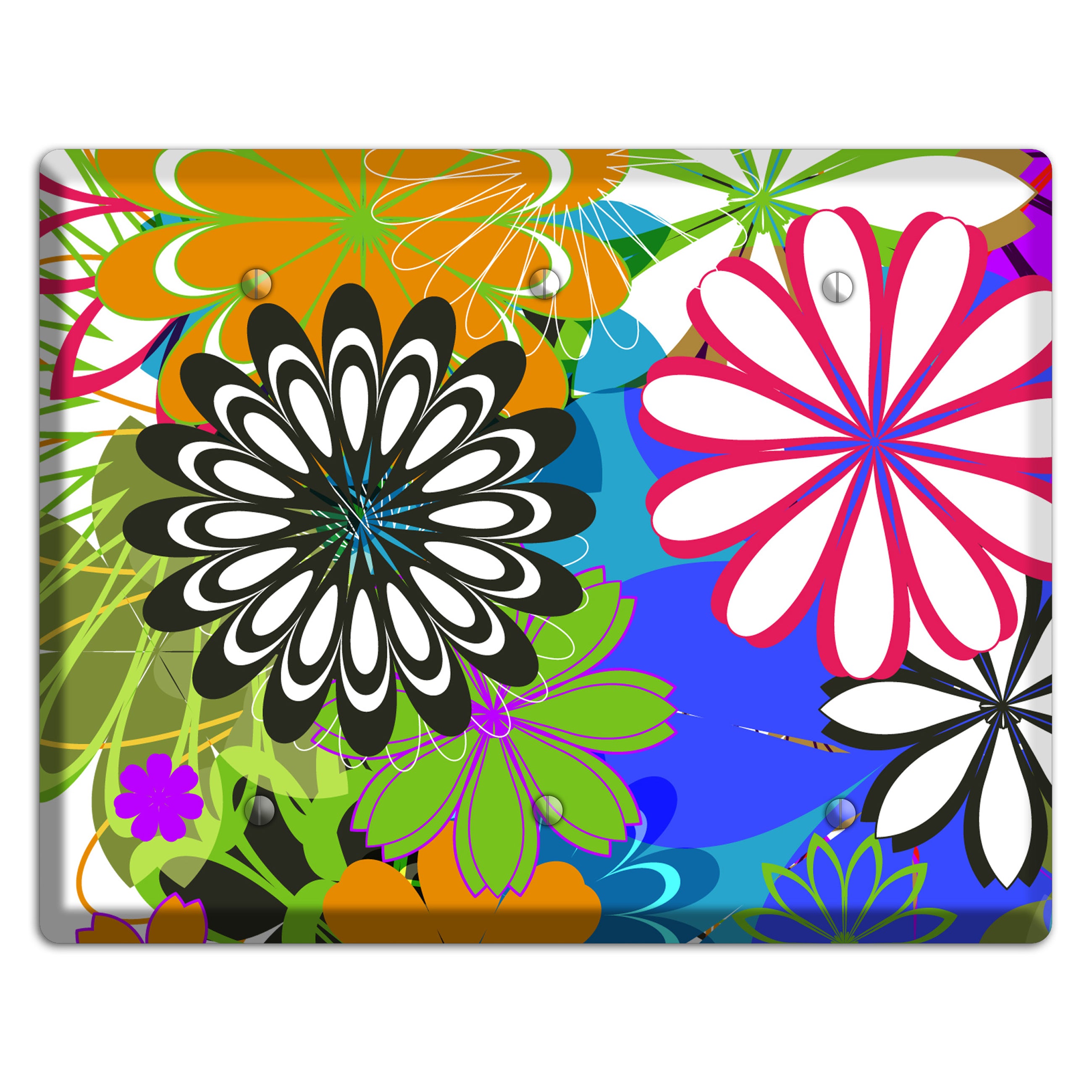 Multi Retro Flowers 3 Blank Wallplate