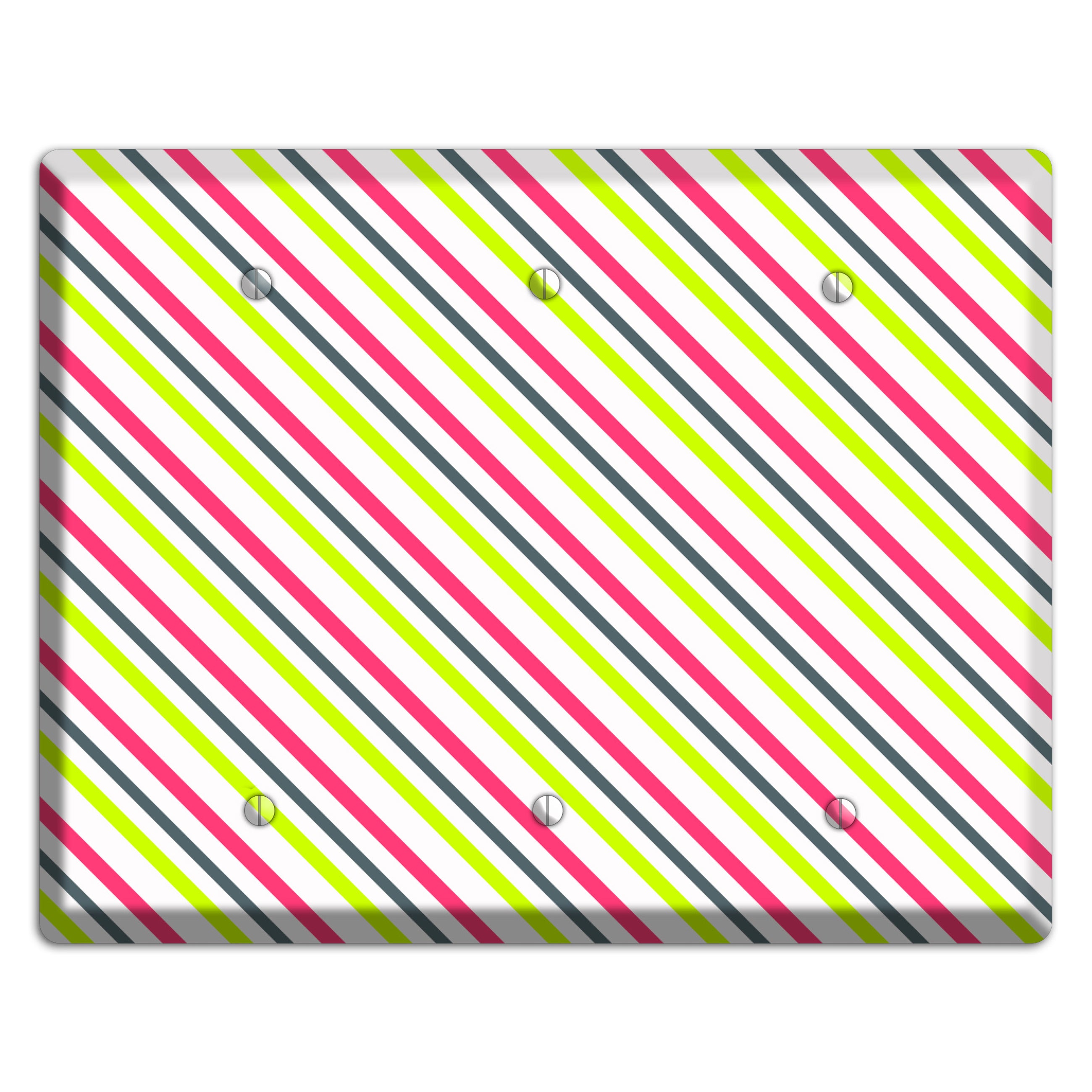 Fuschia and Lime Angled Stripe 3 Blank Wallplate