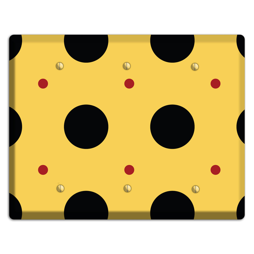 Yellow with Black and Red Multi Tiled Medium Dots 3 Blank Wallplate