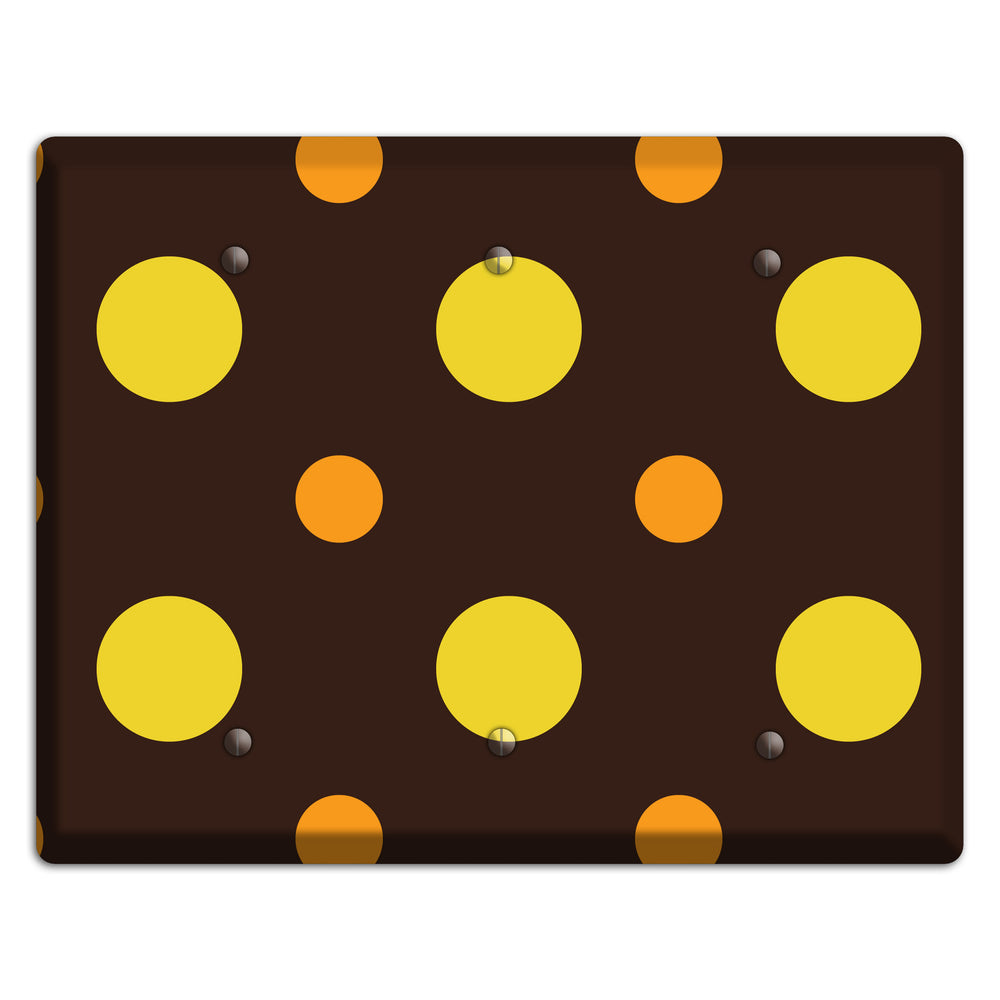 Black with Yellow and Orange Multi Medium Polka Dots 3 Blank Wallplate