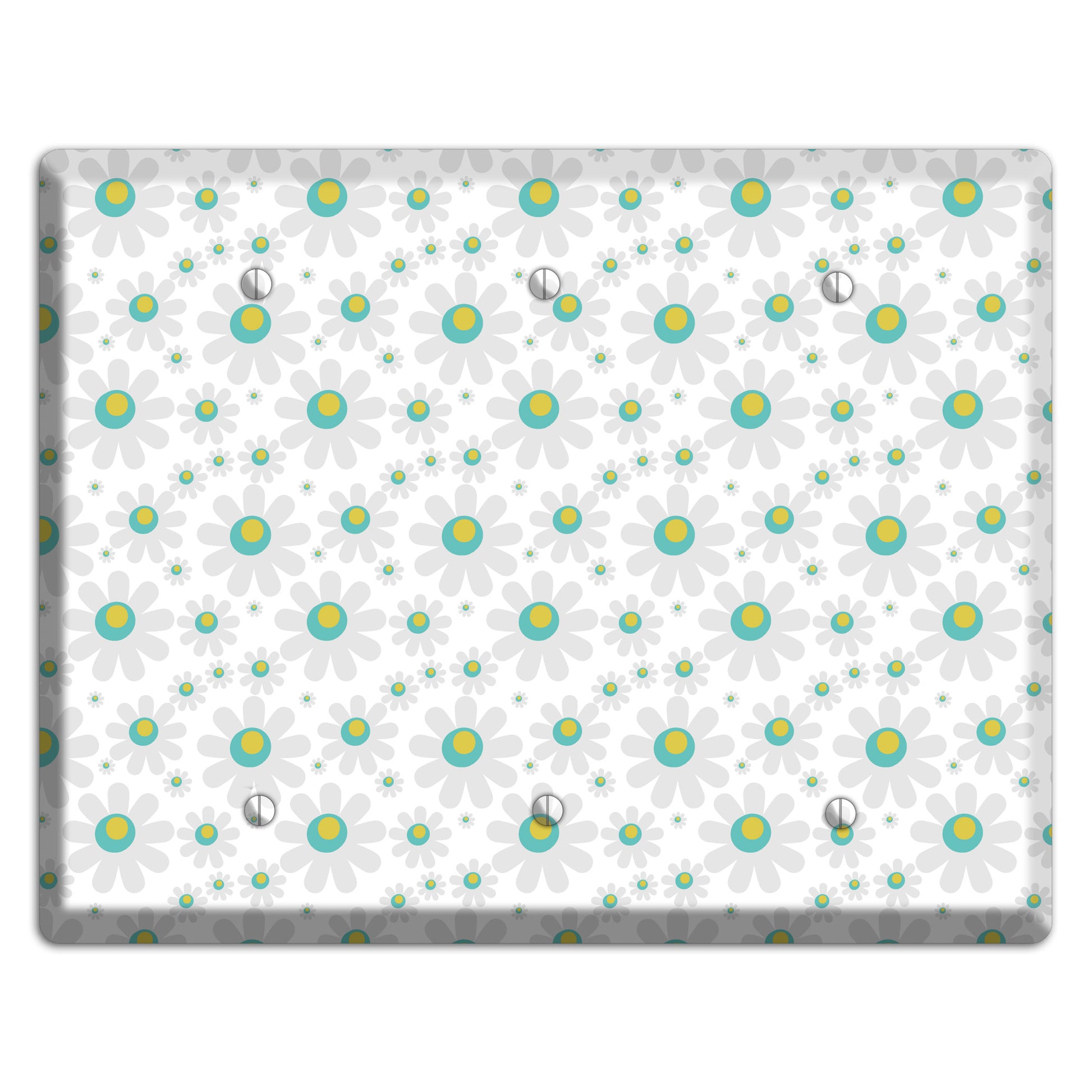 White and Green Flower Power 3 Blank Wallplate