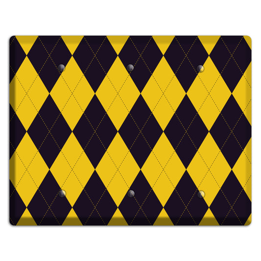 Yellow and Dark Purple Argyle 3 Blank Wallplate