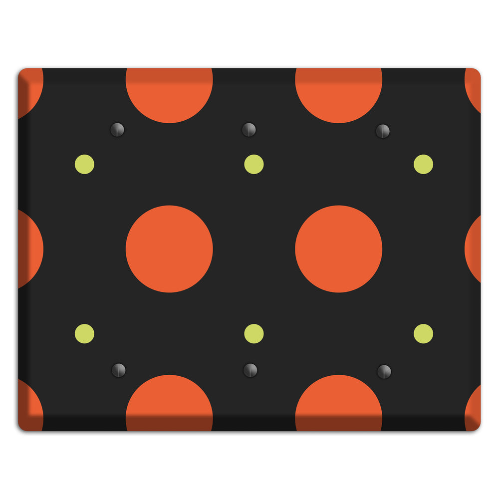 Black wih Orange and Lime Multi Tiled Medium Dots 3 Blank Wallplate