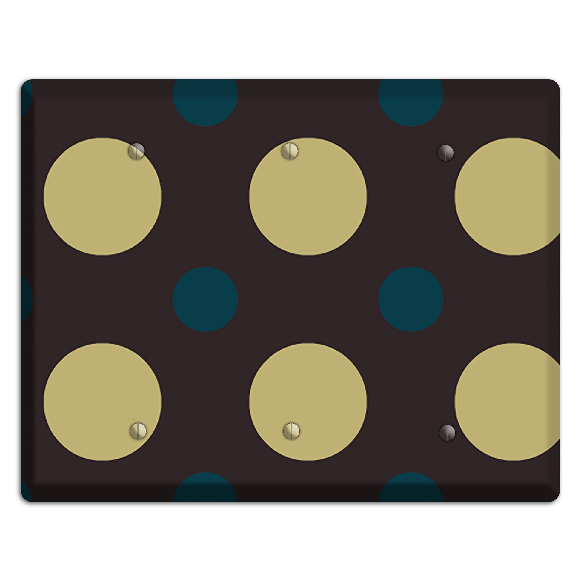Brown with Olive and Dark Aqua Multi Polka Dots 3 Blank Wallplate