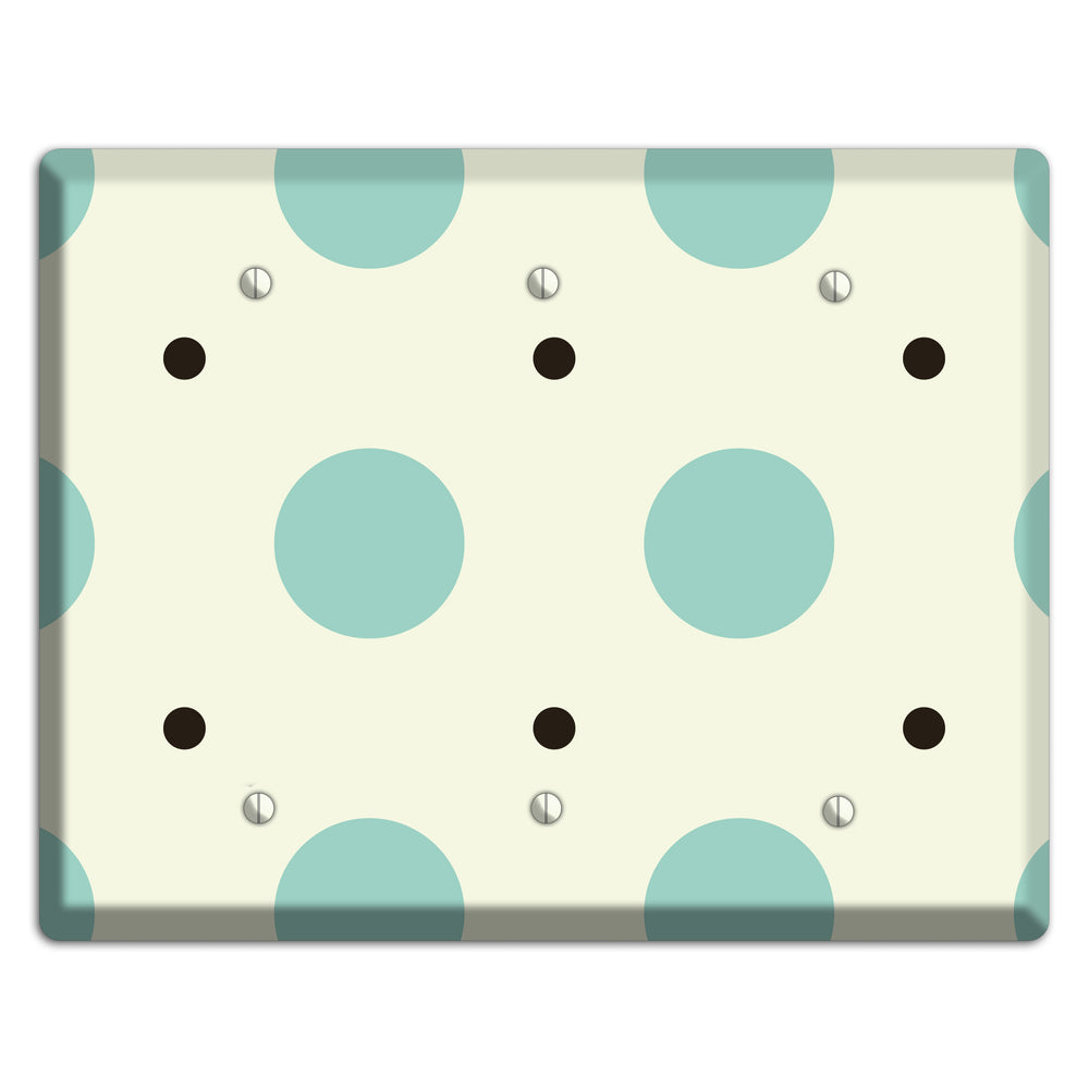 Soft Green with Aqua and Black Multi Tiled Medium Dots 3 Blank Wallplate
