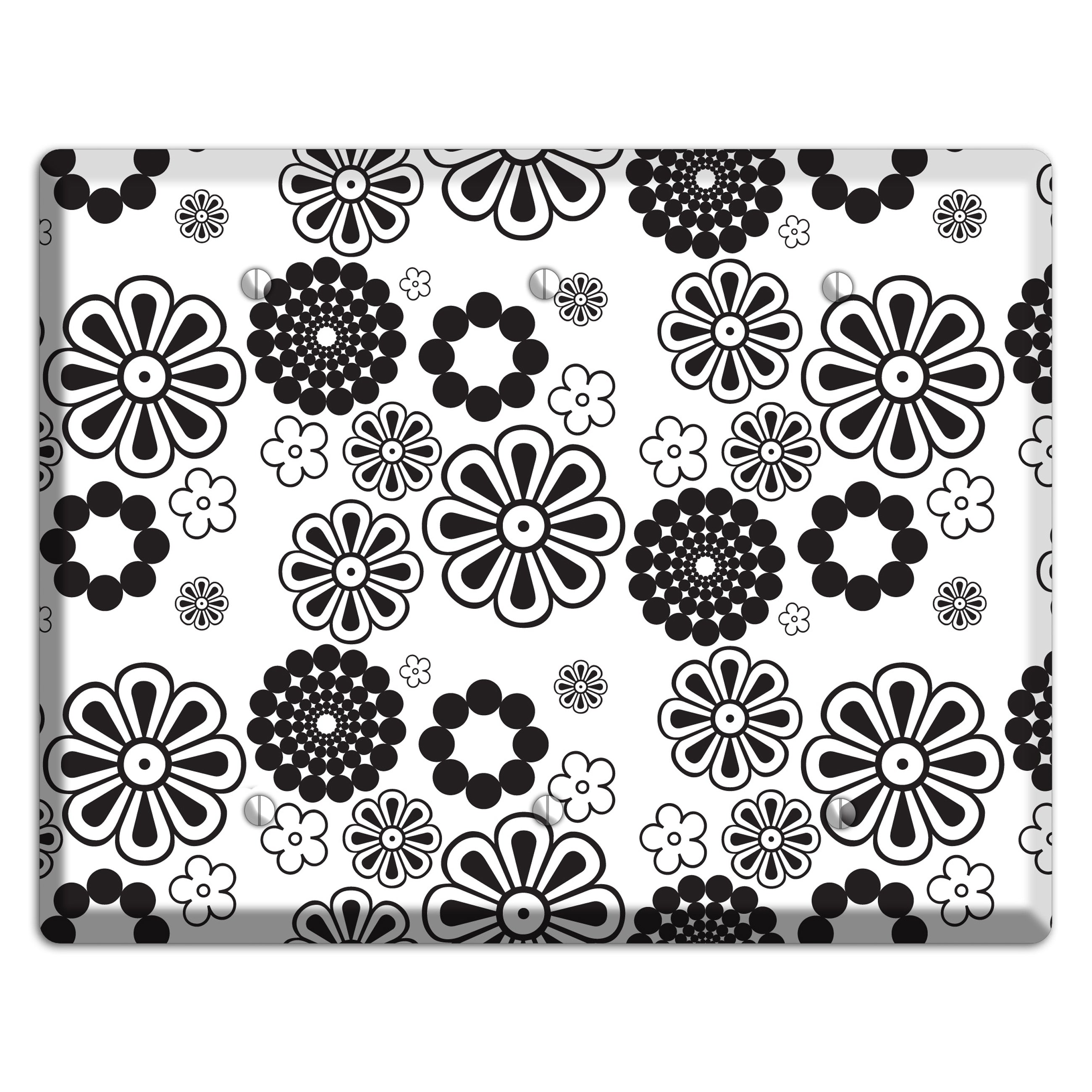 White With Black Retro Floral Contour 3 Blank Wallplate