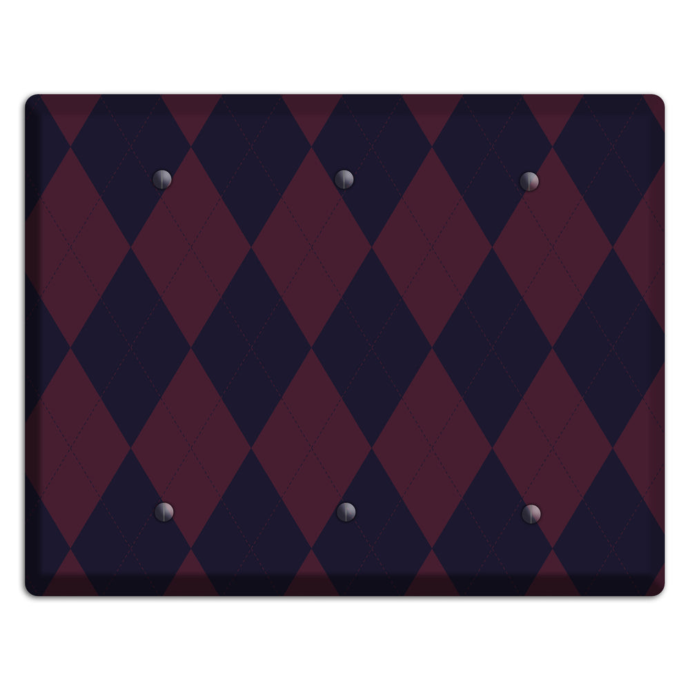 Dark Purple Argyle 3 Blank Wallplate