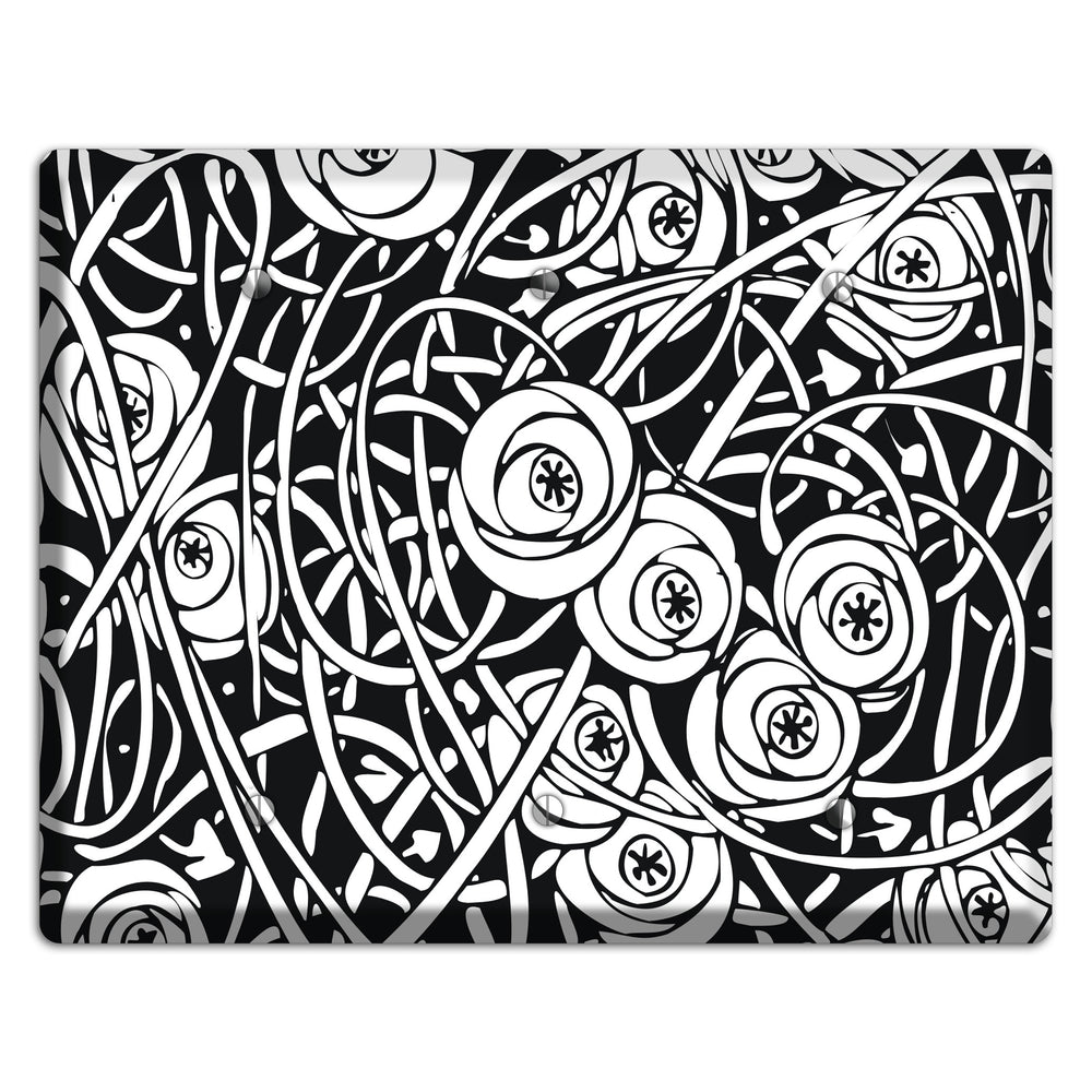 Black and White Deco Floral 3 Blank Wallplate