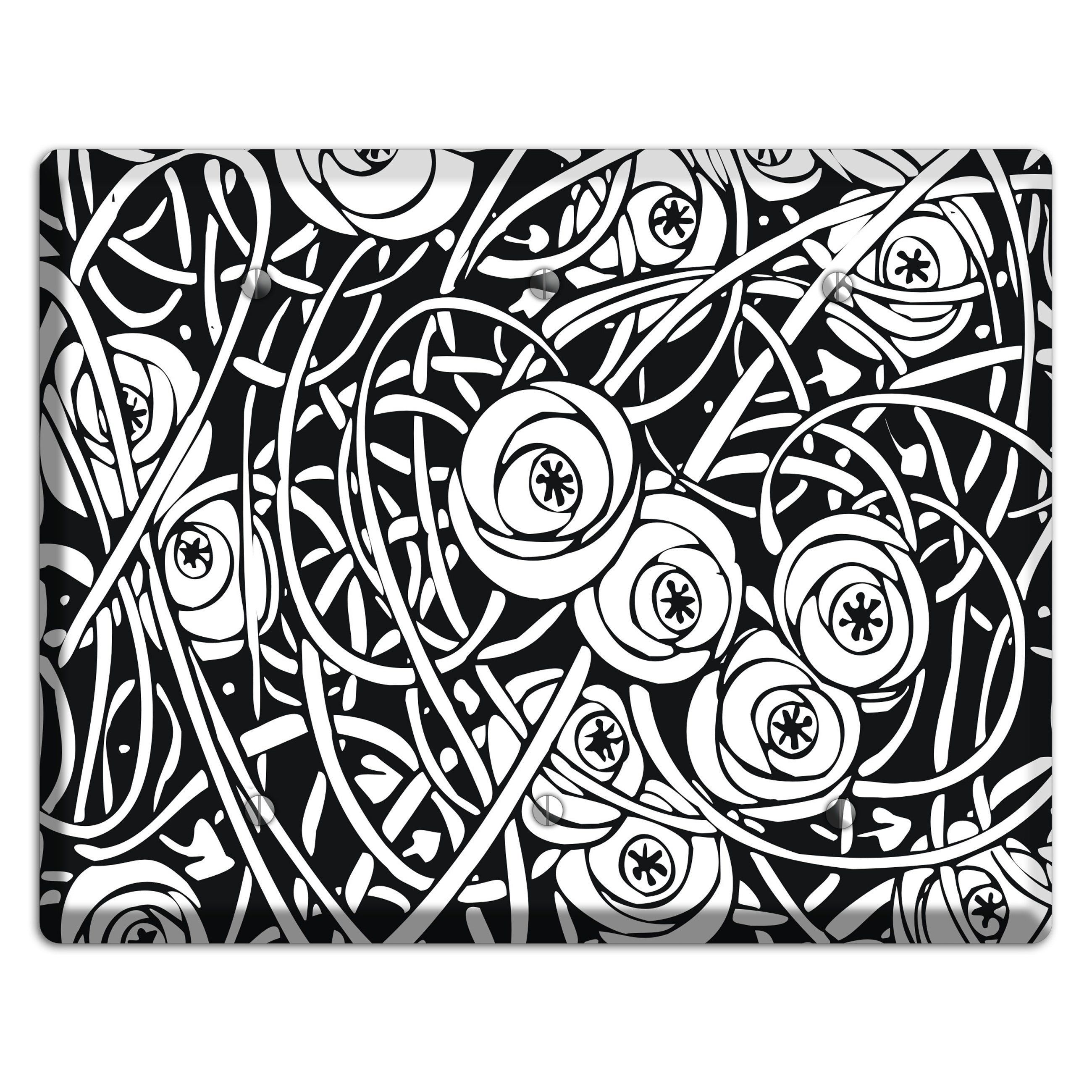 Black and White Deco Floral 3 Blank Wallplate