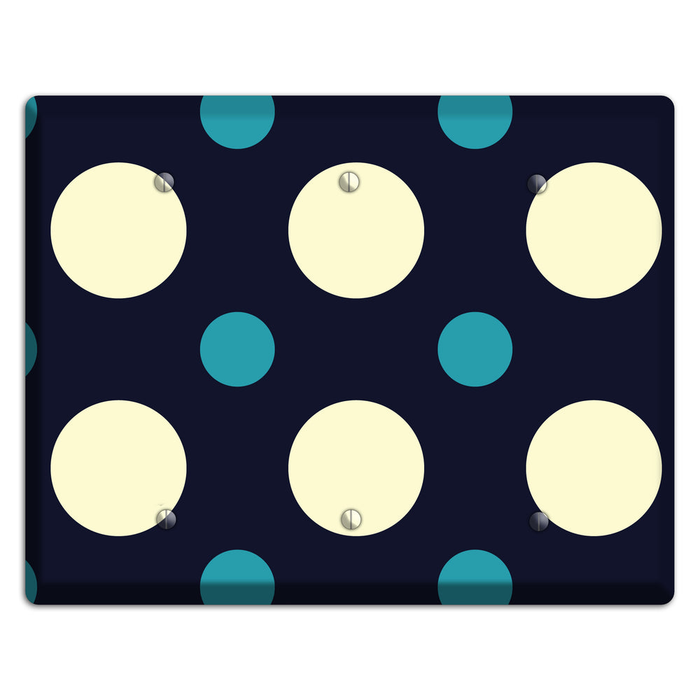 Black with Yellow and Teal Multi Medium Polka Dots 3 Blank Wallplate