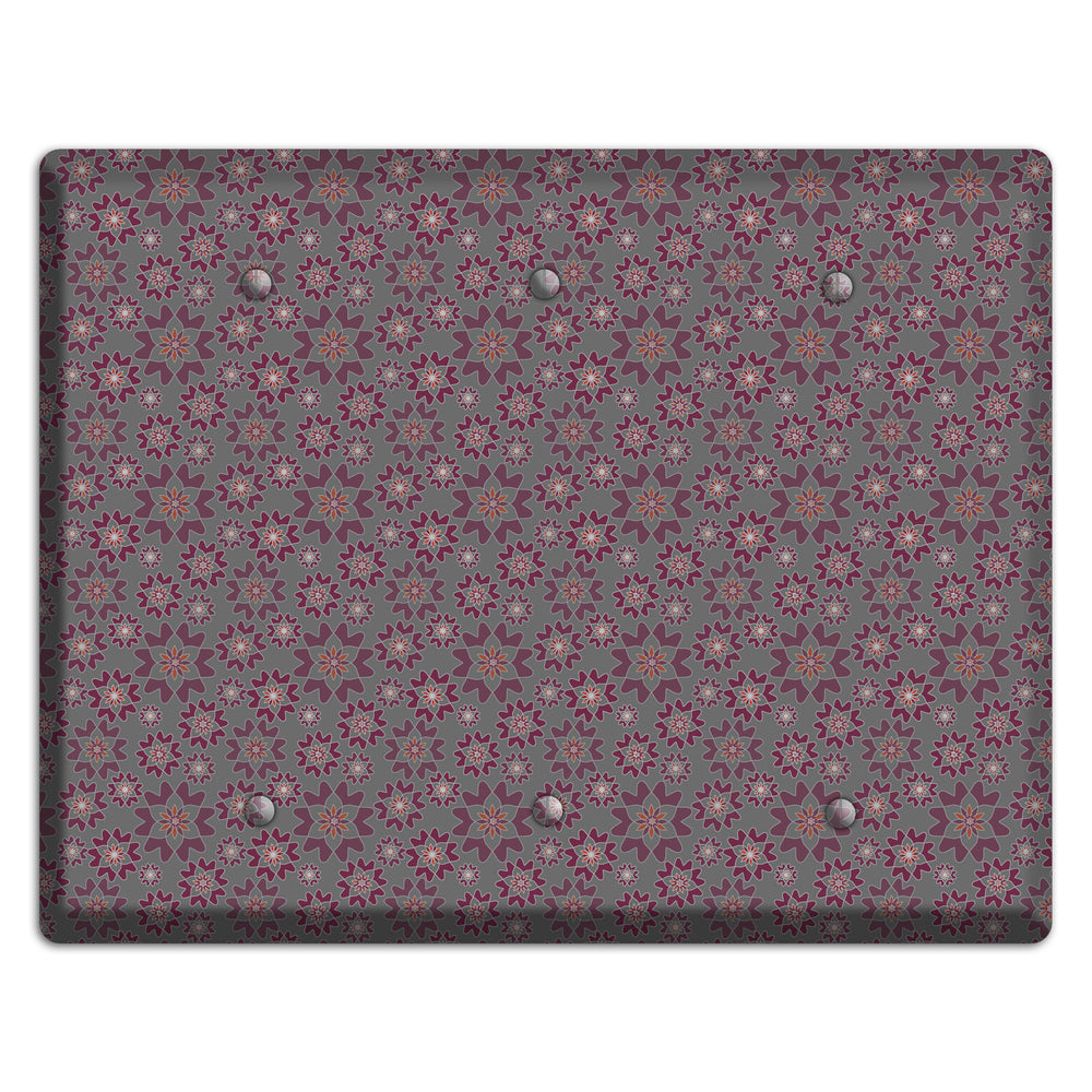 Grey with Tiny Burgundy Retro Suzani 3 Blank Wallplate