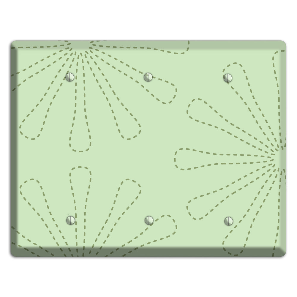 Sage Retro Stipple Floral Contour 3 Blank Wallplate