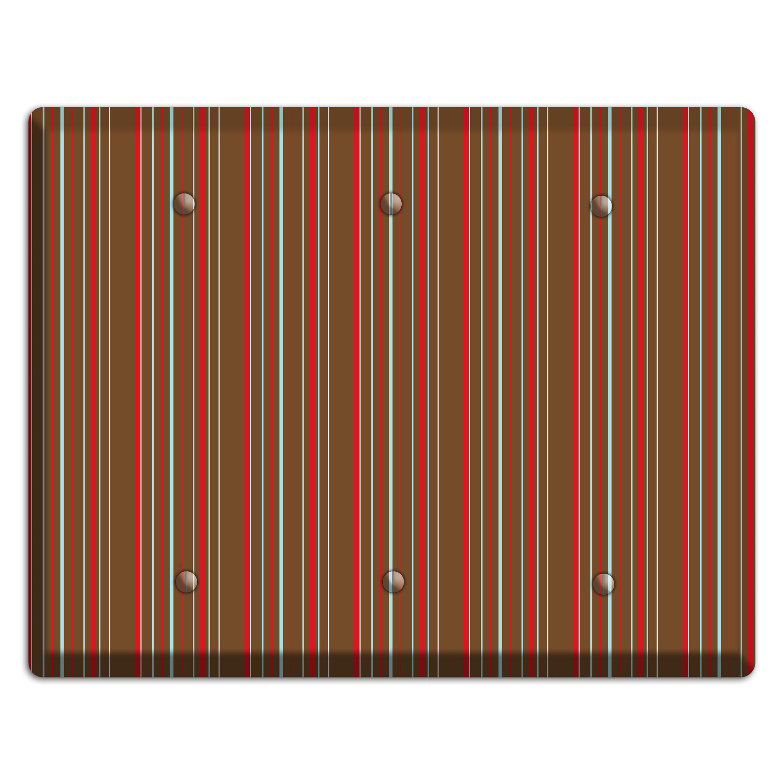 Brown Red and Dusty Blue Vertical Stripes 3 Blank Wallplate