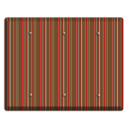 Brown Red and Dusty Blue Vertical Stripes 3 Blank Wallplate
