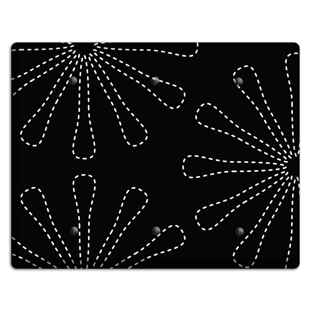 Black with White Retro Stipple Floral Contour 3 Blank Wallplate