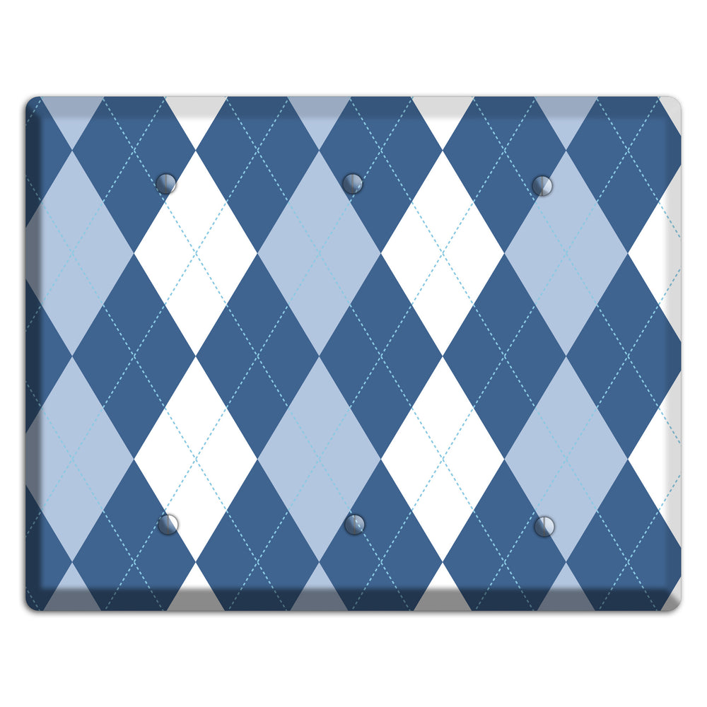 Blue Argyle 3 Blank Wallplate