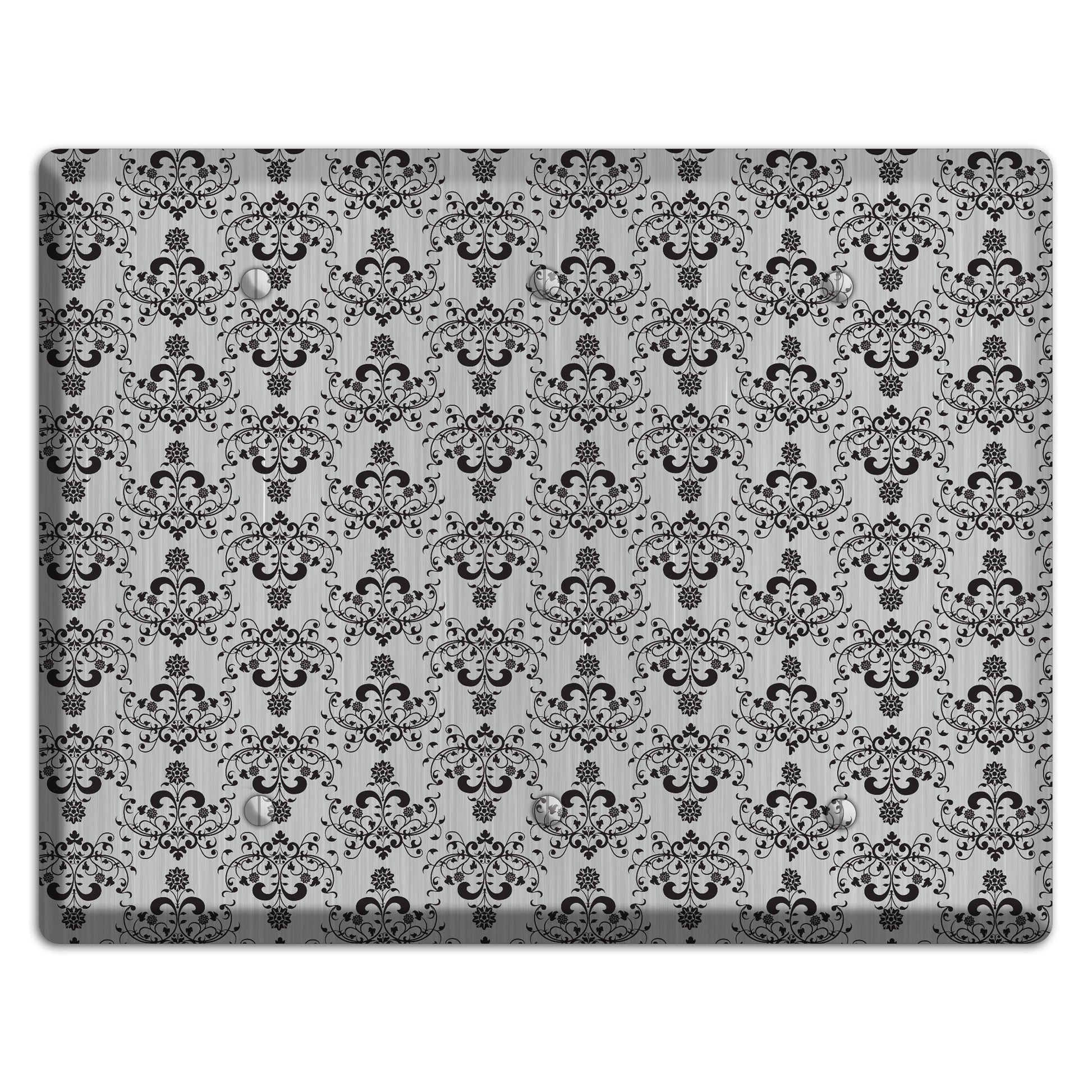 Black Cartouche Half Drop  Stainless 3 Blank Wallplate