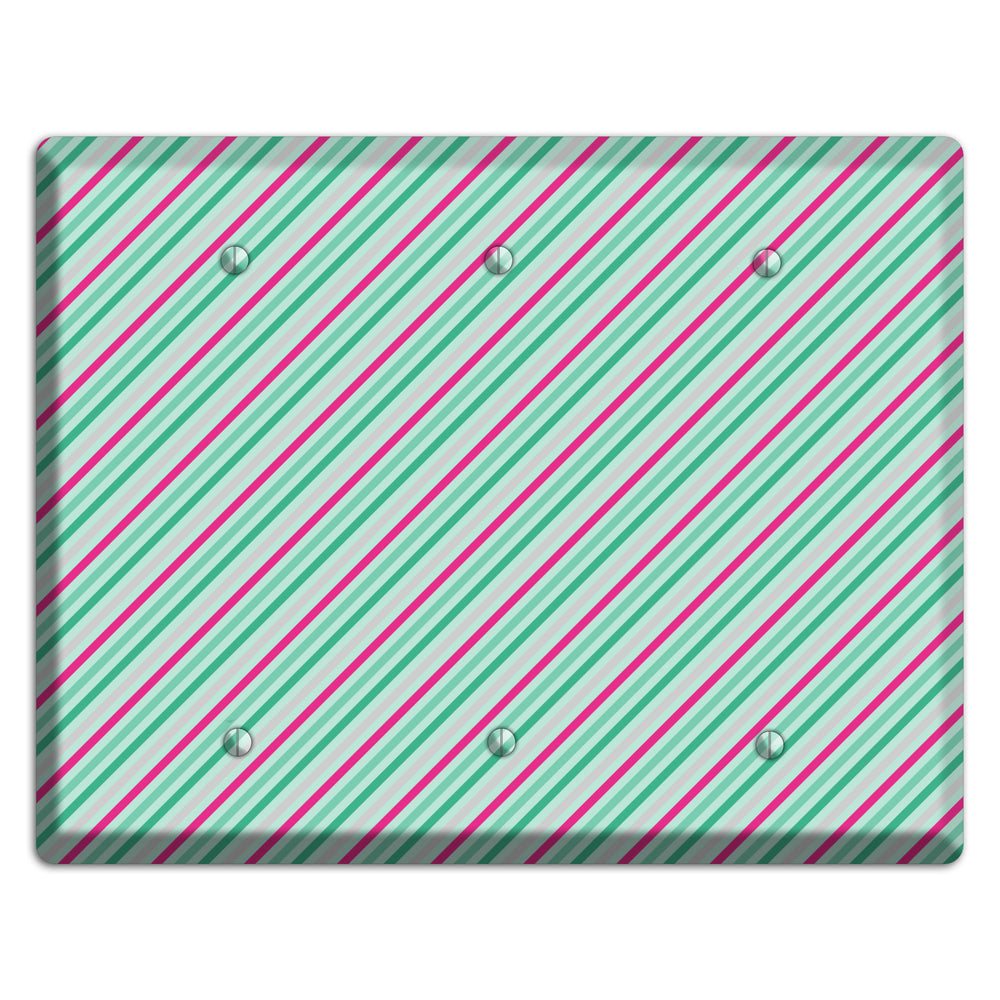 Grey Fuschia and Multi Aqua Angled Stripes 3 Blank Wallplate