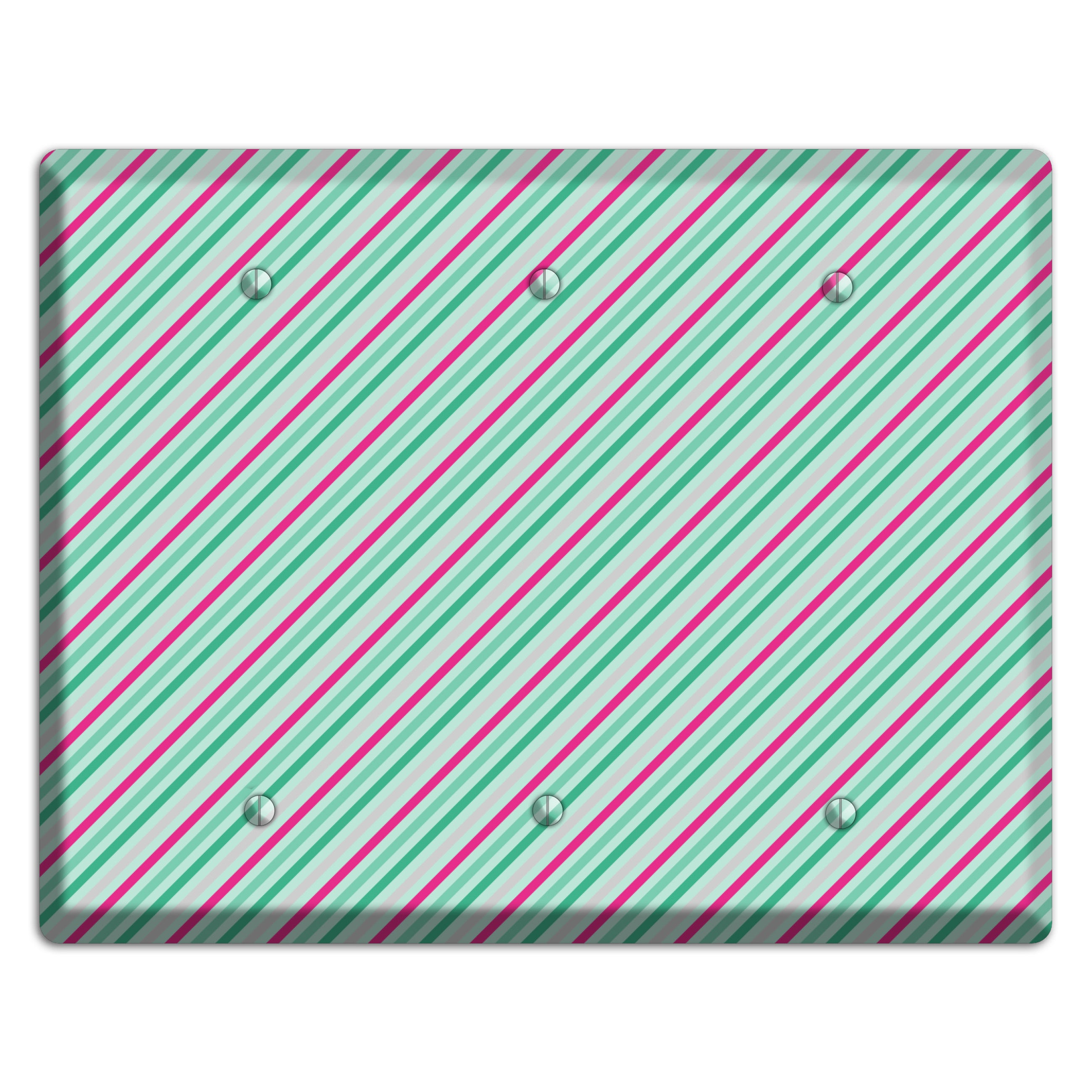 Grey Fuschia and Multi Aqua Angled Stripes 3 Blank Wallplate