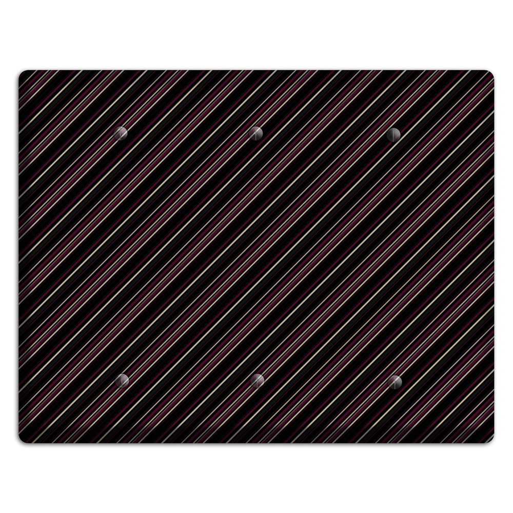 Black with White and Burgundy Angled Pinstripe 3 Blank Wallplate