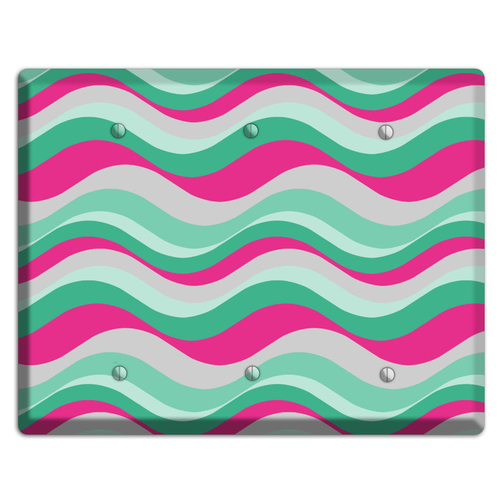 Grey Fuschia and Multi Aqua Retro Waves 3 Blank Wallplate