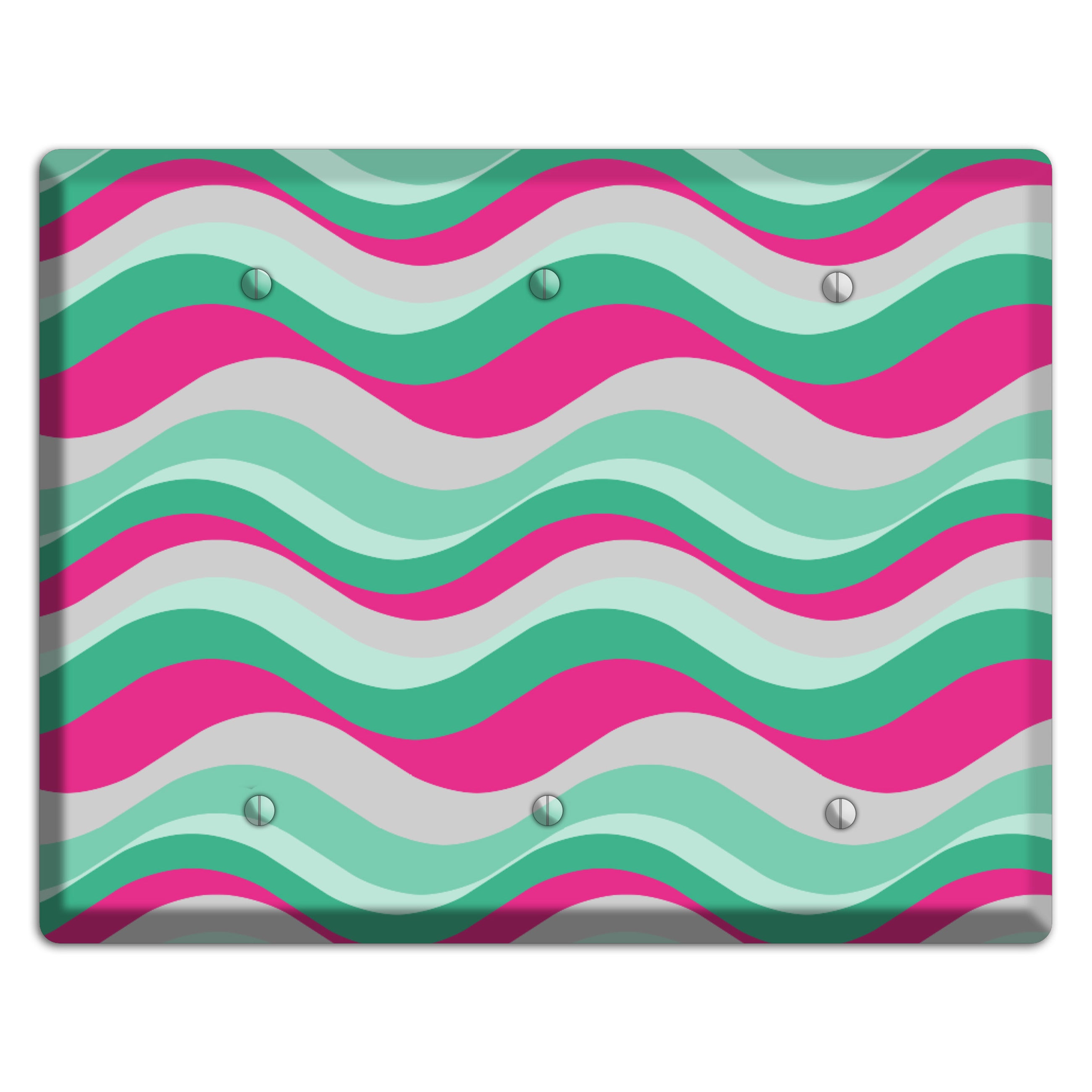 Grey Fuschia and Multi Aqua Retro Waves 3 Blank Wallplate