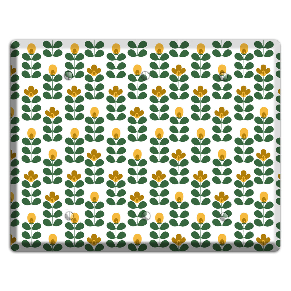 Dark Green Deco Floral Half Drop 3 Blank Wallplate