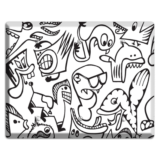 Black and White Whimsical Faces 1 3 Blank Wallplate