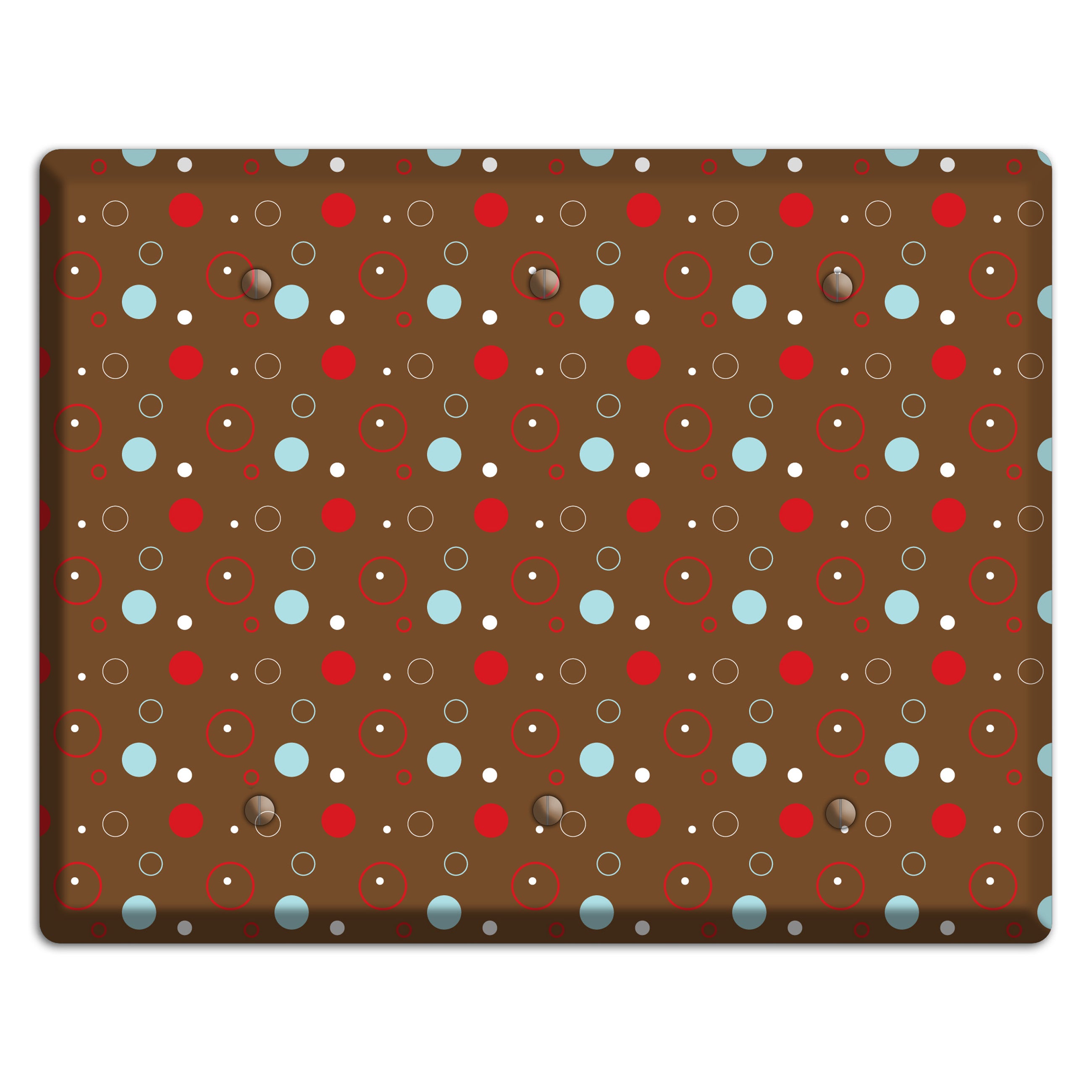 Brown with Red and Dusty Blue Dots and Circles 3 Blank Wallplate