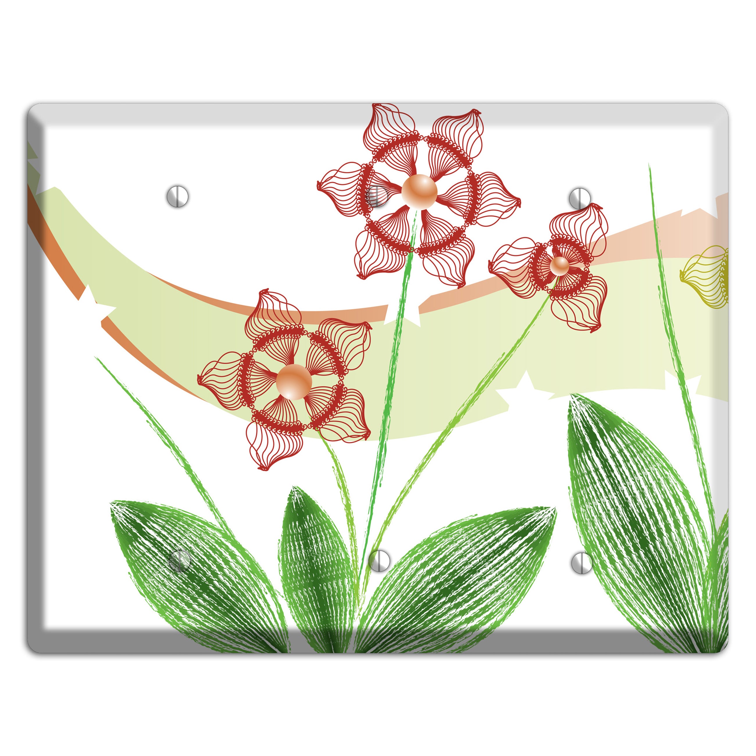 Green Abstract Flowers 3 Blank Wallplate