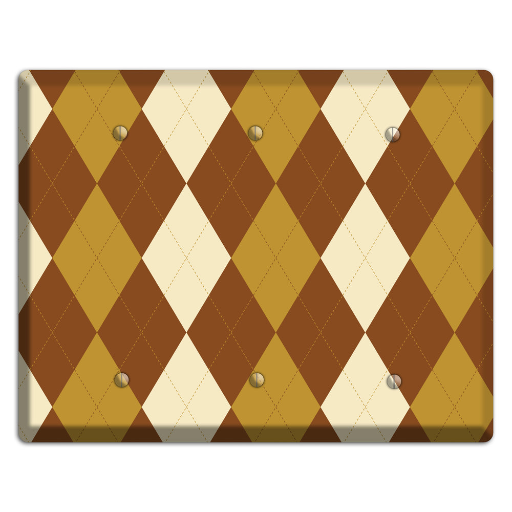 Multi Brown Argyle 3 Blank Wallplate