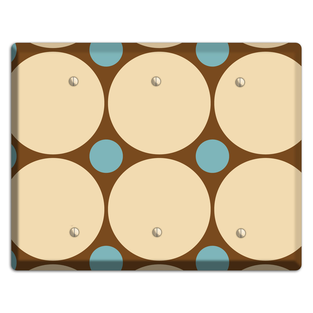 Brown with Beige and Dusty Blue Multi Tiled Large Dots 3 Blank Wallplate