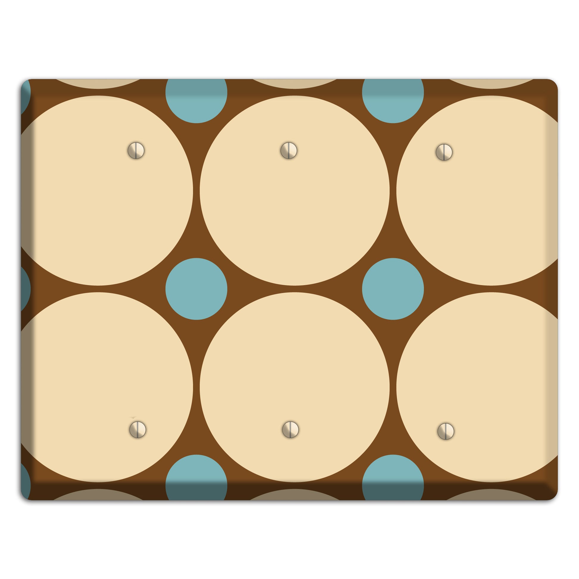 Brown with Beige and Dusty Blue Multi Tiled Large Dots 3 Blank Wallplate