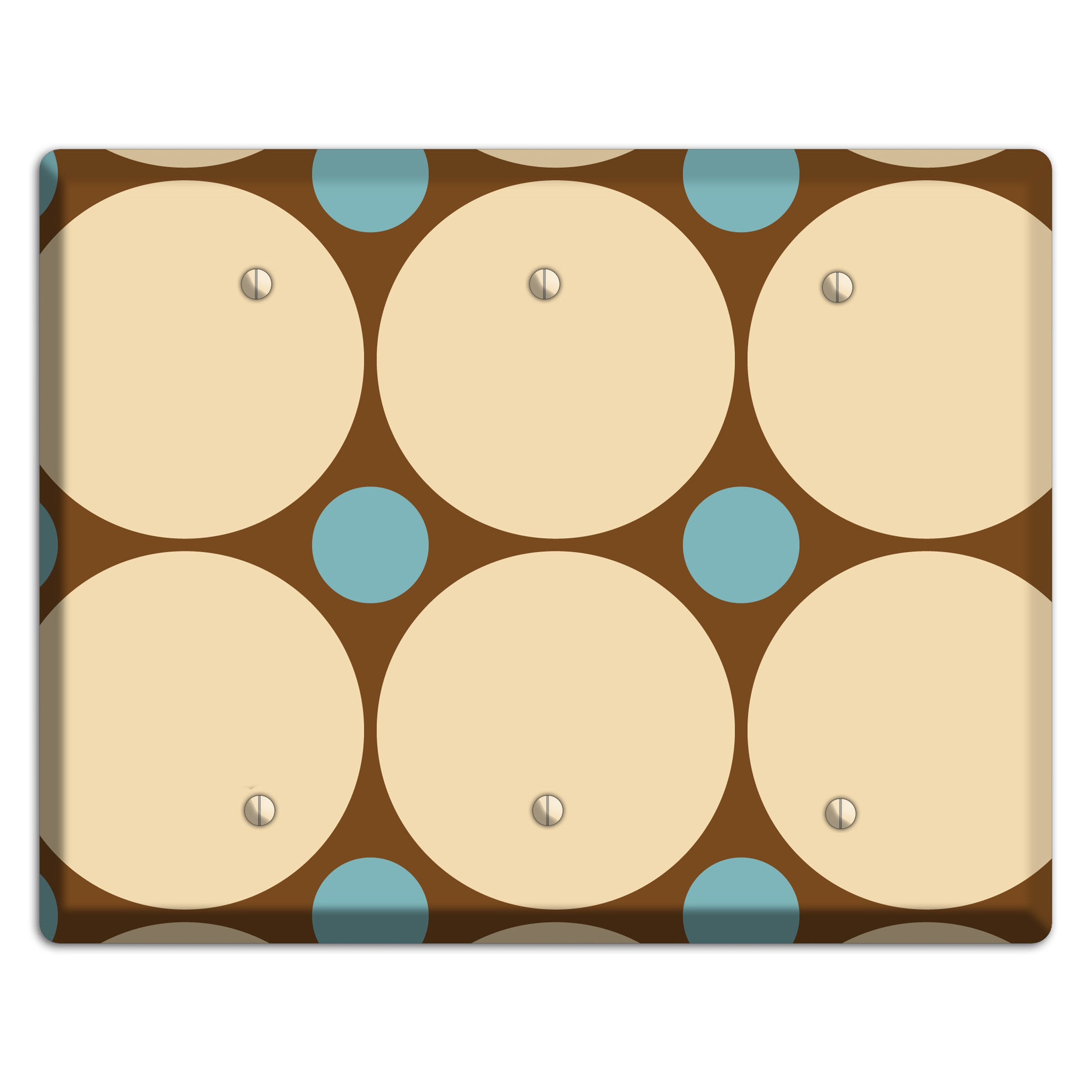 Brown with Beige and Dusty Blue Multi Tiled Large Dots 3 Blank Wallplate