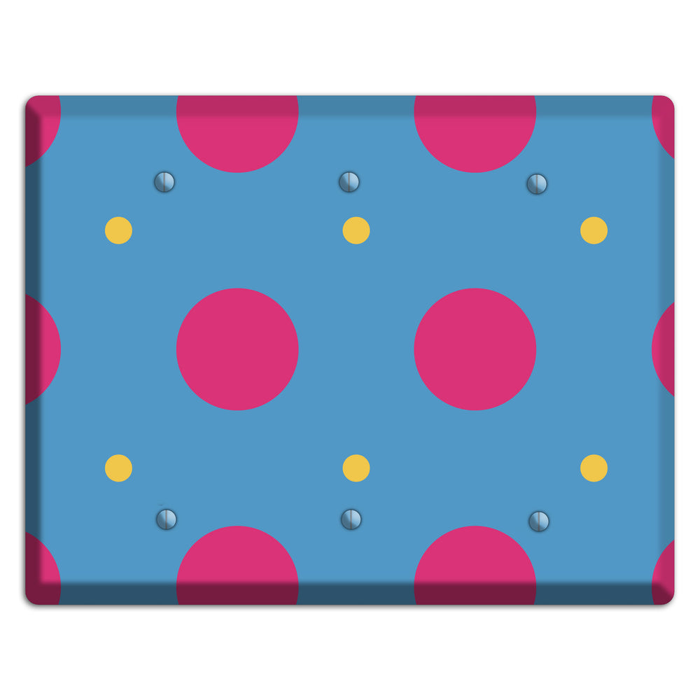 Blue with Pink and Yellow Multi Tiled Medium Dots 3 Blank Wallplate