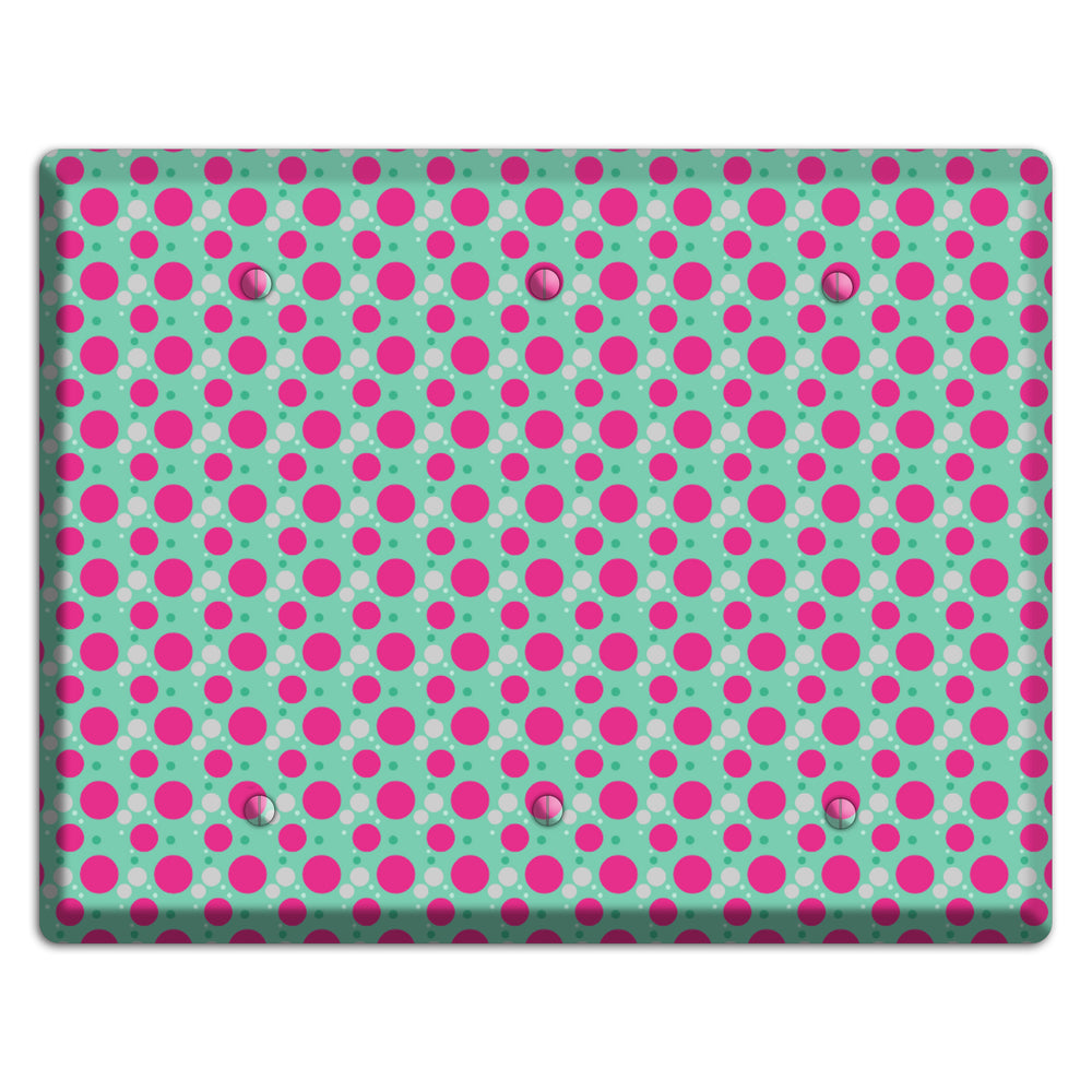 Aqua with Fuscia and Grey Small Dots 3 Blank Wallplate