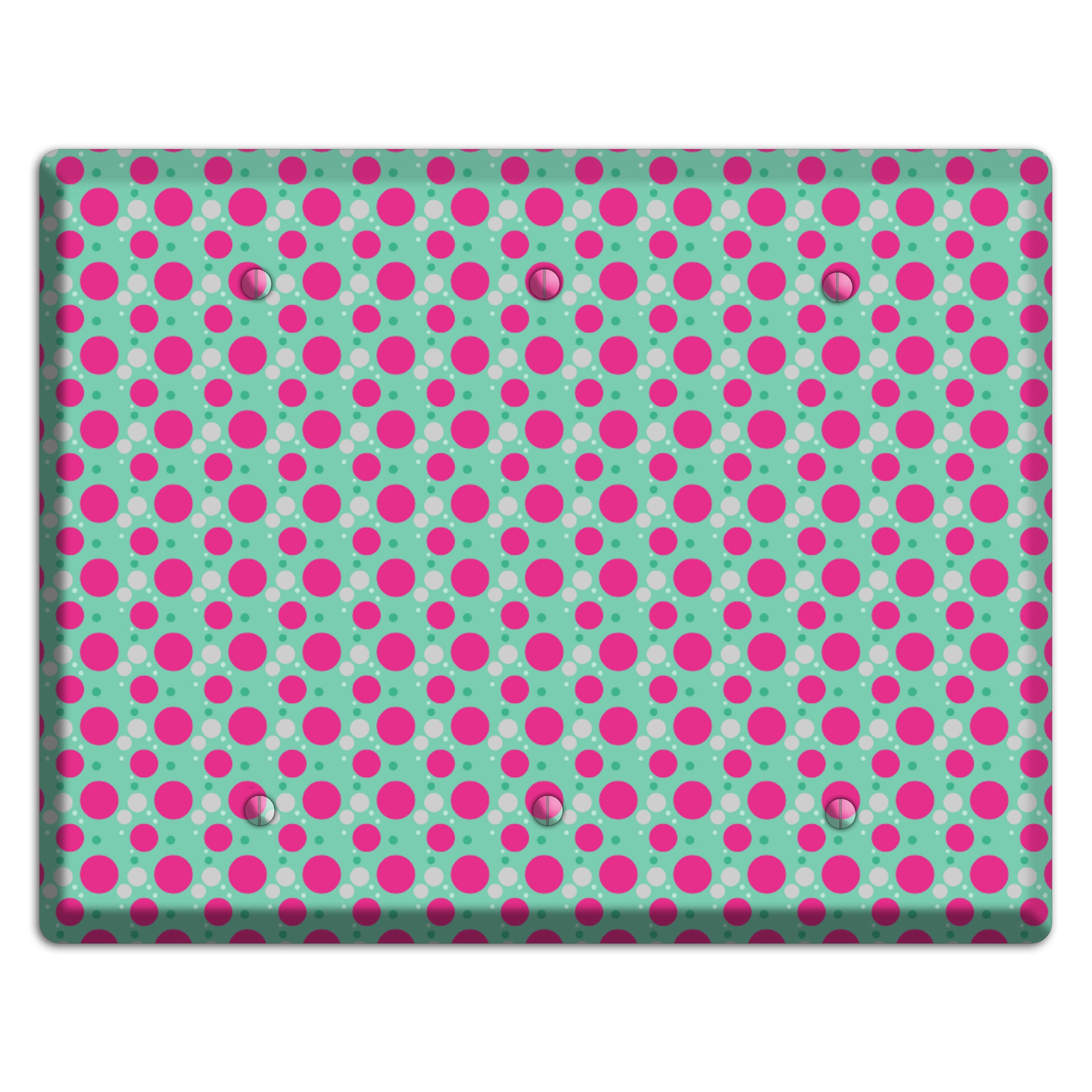 Aqua with Fuscia and Grey Small Dots 3 Blank Wallplate